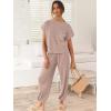 imageANRABESS Womens Two Piece Outfits Knit Sweater Vest Crop Top Pants Lounge Matching Tracksuit Sweatsuit Travel Clothes SetsLight Pink