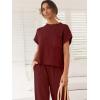 imageANRABESS Womens Two Piece Outfits Knit Sweater Vest Crop Top Pants Lounge Matching Tracksuit Sweatsuit Travel Clothes SetsMaroon Red