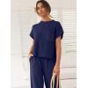 imageANRABESS Womens Two Piece Outfits Knit Sweater Vest Crop Top Pants Lounge Matching Tracksuit Sweatsuit Travel Clothes SetsNavy Blue