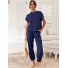 imageANRABESS Womens Two Piece Outfits Knit Sweater Vest Crop Top Pants Lounge Matching Tracksuit Sweatsuit Travel Clothes SetsNavy Blue
