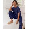imageANRABESS Womens Two Piece Outfits Knit Sweater Vest Crop Top Pants Lounge Matching Tracksuit Sweatsuit Travel Clothes SetsNavy Blue