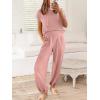 imageANRABESS Womens Two Piece Outfits Knit Sweater Vest Crop Top Pants Lounge Matching Tracksuit Sweatsuit Travel Clothes SetsPink