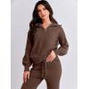 imageANRABESS Womens Two Piece Outfits Sweater Sets Long Sleeve Zip Up Knit Pullover Jogger Pants Tracksuit 2024 Fall Lounge SetsBrown