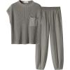 imageANRABESS Womens Two Piece Outfits Knit Sweater Vest Crop Top Pants Lounge Matching Tracksuit Sweatsuit Travel Clothes SetsGrey