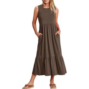 imageANRABESS Women Summer Casual Sleeveless Crewneck Sundress Aline Flowy Tiered Maxi Long Beach Dress Vacation OutfitsCoffee