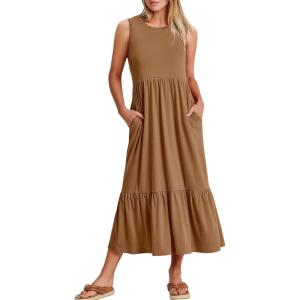 imageANRABESS Women Summer Casual Sleeveless Crewneck Sundress Aline Flowy Tiered Maxi Long Beach Dress Vacation OutfitsKhaki