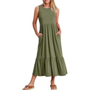 imageANRABESS Women Summer Casual Sleeveless Crewneck Sundress Aline Flowy Tiered Maxi Long Beach Dress Vacation OutfitsOlive