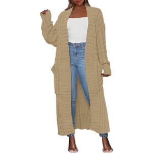 imageANRABESS Womens Long Cardigan Sweater 2025 Oversized Coat Long Sleeve Open Front Knit Maxi Outwear Fall Trendy Jacket ClothesKhaki