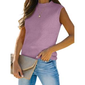 imageANRABESS Womens Summer Sleeveless Tops Casual Mock Neck Loose Fit Knit Lightweight Sweater Pullover TopPurple