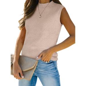 imageANRABESS Womens Summer Sleeveless Tops Casual Mock Neck Loose Fit Knit Lightweight Sweater Pullover TopRed Apricot
