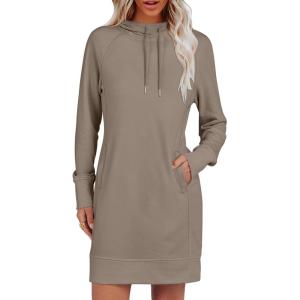 imageANRABESS Womens Sweatshirt Dress Long Sleeve Hoodies Mini Dresses Fleece Casual Hoodie with Pockets 2024 Fall FashionBeige