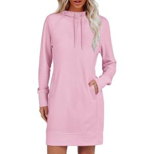 imageANRABESS Womens Sweatshirt Dress Long Sleeve Hoodies Mini Dresses Fleece Casual Hoodie with Pockets 2024 Fall FashionPink