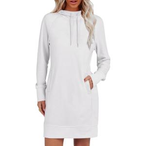 imageANRABESS Womens Sweatshirt Dress Long Sleeve Hoodies Mini Dresses Fleece Casual Hoodie with Pockets 2024 Fall FashionWhite