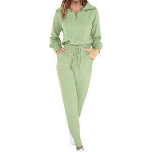 imageANRABESS Womens Two Piece Outfits Sweater Sets Long Sleeve Zip Up Knit Pullover Jogger Pants Tracksuit 2024 Fall Lounge SetsMint