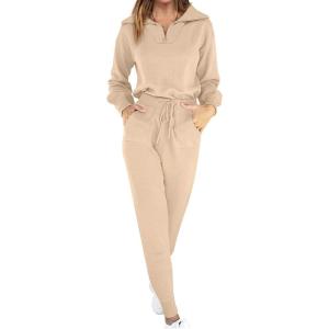 imageANRABESS Womens Two Piece Outfits Sweater Sets Long Sleeve Zip Up Knit Pullover Jogger Pants Tracksuit 2024 Fall Lounge SetsPink Apricot