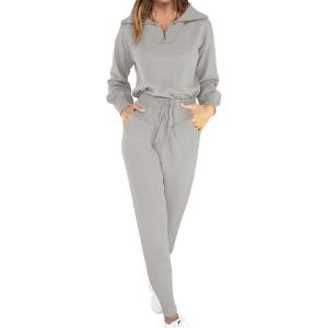 imageANRABESS Womens Two Piece Outfits Sweater Sets Long Sleeve Zip Up Knit Pullover Jogger Pants Tracksuit 2024 Fall Lounge SetsSilver Grey