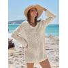 imageANRABESS Women Swimsuit Crochet Swim Cover Up Summer Bathing Suit Swimwear V Neck Mesh Knit Beach Dress Vacation OutfitsBeige