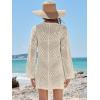 imageANRABESS Women Swimsuit Crochet Swim Cover Up Summer Bathing Suit Swimwear V Neck Mesh Knit Beach Dress Vacation OutfitsBeige