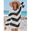 imageANRABESS Women Swimsuit Crochet Swim Cover Up Summer Bathing Suit Swimwear V Neck Mesh Knit Beach Dress Vacation OutfitsChevron Black White Stripes