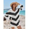 imageANRABESS Women Swimsuit Crochet Swim Cover Up Summer Bathing Suit Swimwear V Neck Mesh Knit Beach Dress Vacation OutfitsChevron Black White Stripes