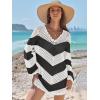 imageANRABESS Women Swimsuit Crochet Swim Cover Up Summer Bathing Suit Swimwear V Neck Mesh Knit Beach Dress Vacation OutfitsChevron Black White Stripes
