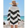 imageANRABESS Women Swimsuit Crochet Swim Cover Up Summer Bathing Suit Swimwear V Neck Mesh Knit Beach Dress Vacation OutfitsChevron Black White Stripes