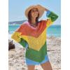 imageANRABESS Women Swimsuit Crochet Swim Cover Up Summer Bathing Suit Swimwear V Neck Mesh Knit Beach Dress Vacation OutfitsChevron Rainbow Stripes 2