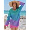 imageANRABESS Women Swimsuit Crochet Swim Cover Up Summer Bathing Suit Swimwear V Neck Mesh Knit Beach Dress Vacation OutfitsChevron Rainbow Stripes