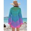 imageANRABESS Women Swimsuit Crochet Swim Cover Up Summer Bathing Suit Swimwear V Neck Mesh Knit Beach Dress Vacation OutfitsChevron Rainbow Stripes