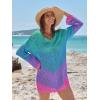 imageANRABESS Women Swimsuit Crochet Swim Cover Up Summer Bathing Suit Swimwear V Neck Mesh Knit Beach Dress Vacation OutfitsChevron Rainbow Stripes