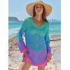 imageANRABESS Women Swimsuit Crochet Swim Cover Up Summer Bathing Suit Swimwear V Neck Mesh Knit Beach Dress Vacation OutfitsChevron Rainbow Stripes
