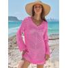 imageANRABESS Women Swimsuit Crochet Swim Cover Up Summer Bathing Suit Swimwear V Neck Mesh Knit Beach Dress Vacation OutfitsHot Pink