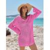 imageANRABESS Women Swimsuit Crochet Swim Cover Up Summer Bathing Suit Swimwear V Neck Mesh Knit Beach Dress Vacation OutfitsHot Pink