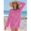 imageANRABESS Women Swimsuit Crochet Swim Cover Up Summer Bathing Suit Swimwear V Neck Mesh Knit Beach Dress Vacation OutfitsHot Pink