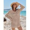imageANRABESS Women Swimsuit Crochet Swim Cover Up Summer Bathing Suit Swimwear V Neck Mesh Knit Beach Dress Vacation OutfitsKhaki