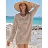 imageANRABESS Women Swimsuit Crochet Swim Cover Up Summer Bathing Suit Swimwear V Neck Mesh Knit Beach Dress Vacation OutfitsKhaki