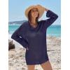 imageANRABESS Women Swimsuit Crochet Swim Cover Up Summer Bathing Suit Swimwear V Neck Mesh Knit Beach Dress Vacation OutfitsNavy Blue