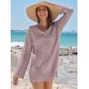 imageANRABESS Women Swimsuit Crochet Swim Cover Up Summer Bathing Suit Swimwear V Neck Mesh Knit Beach Dress Vacation OutfitsPink