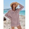 imageANRABESS Women Swimsuit Crochet Swim Cover Up Summer Bathing Suit Swimwear V Neck Mesh Knit Beach Dress Vacation OutfitsPink