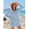 imageANRABESS Women Swimsuit Crochet Swim Cover Up Summer Bathing Suit Swimwear V Neck Mesh Knit Beach Dress Vacation OutfitsSky