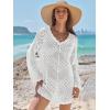 imageANRABESS Women Swimsuit Crochet Swim Cover Up Summer Bathing Suit Swimwear V Neck Mesh Knit Beach Dress Vacation OutfitsWhite