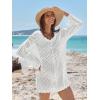 imageANRABESS Women Swimsuit Crochet Swim Cover Up Summer Bathing Suit Swimwear V Neck Mesh Knit Beach Dress Vacation OutfitsWhite