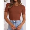 imageANRABESS Womens Short Sleeve Crewneck T Shirt Ribbed Knit Sweater Shirts Slim Fit Basic Casual Spring Summer Sweater Tee TopsBrown