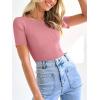 imageANRABESS Womens Short Sleeve Crewneck T Shirt Ribbed Knit Sweater Shirts Slim Fit Basic Casual Spring Summer Sweater Tee TopsCoral