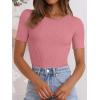 imageANRABESS Womens Short Sleeve Crewneck T Shirt Ribbed Knit Sweater Shirts Slim Fit Basic Casual Spring Summer Sweater Tee TopsCoral