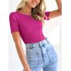 imageANRABESS Womens Short Sleeve Crewneck T Shirt Ribbed Knit Sweater Shirts Slim Fit Basic Casual Spring Summer Sweater Tee TopsHot Pink
