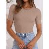 imageANRABESS Womens Short Sleeve Crewneck T Shirt Ribbed Knit Sweater Shirts Slim Fit Basic Casual Spring Summer Sweater Tee TopsKhaki