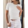 imageANRABESS Womens Short Sleeve Crewneck T Shirt Ribbed Knit Sweater Shirts Slim Fit Basic Casual Spring Summer Sweater Tee TopsWhite