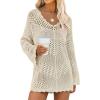 imageANRABESS Women Swimsuit Crochet Swim Cover Up Summer Bathing Suit Swimwear V Neck Mesh Knit Beach Dress Vacation OutfitsBeige