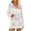 imageANRABESS Women Swimsuit Crochet Swim Cover Up Summer Bathing Suit Swimwear V Neck Mesh Knit Beach Dress Vacation OutfitsWhite